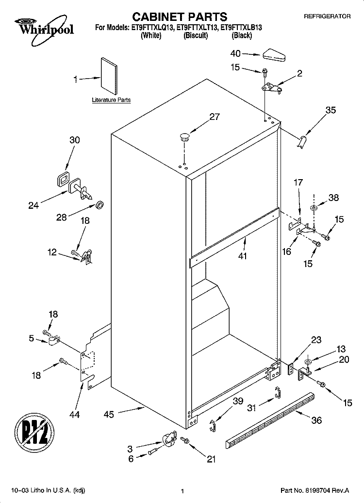 CABINET PARTS Diagram and Parts List for ET9FTTXLQ13  Whirlpool Refrigerator