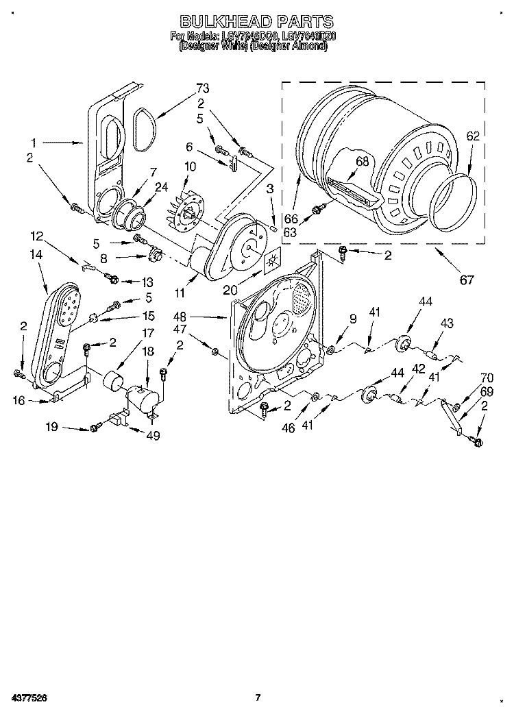 BULKHEAD Diagram and Parts List for LGV7646DZ0  Whirlpool Dryer