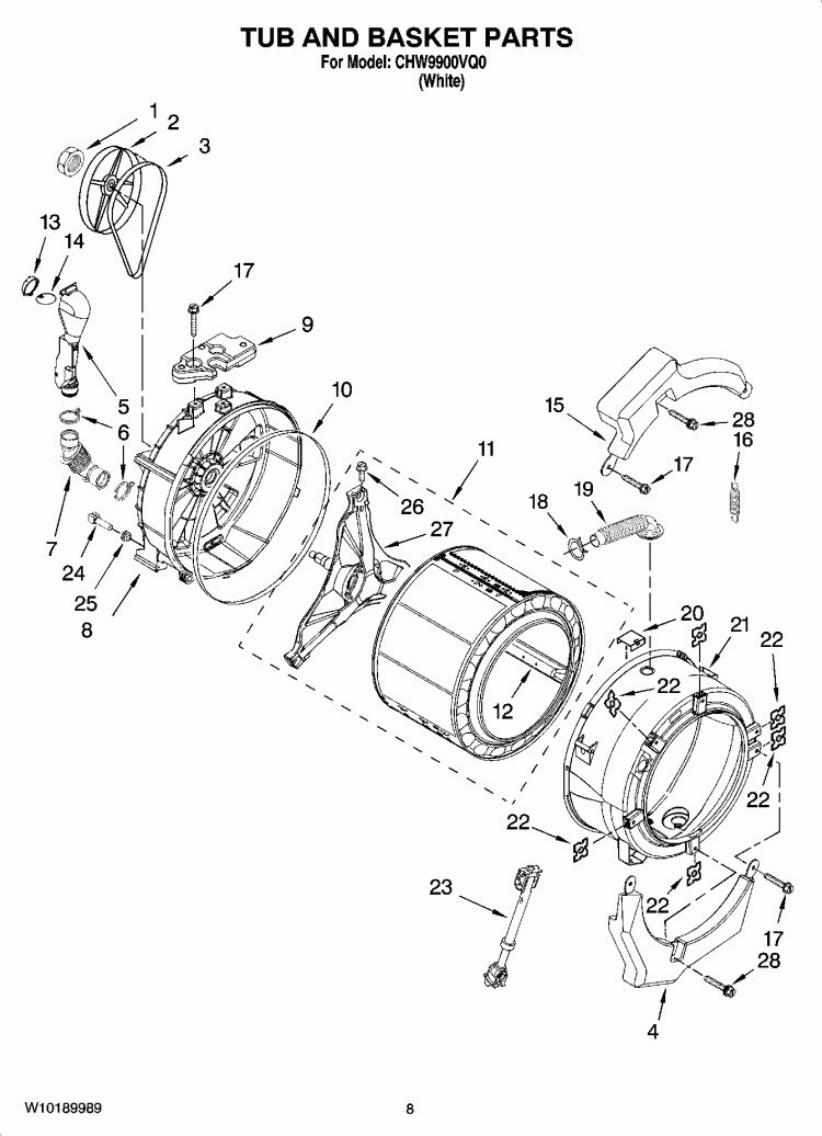 TUB AND BASKET PARTS Diagram and Parts List for CHW9900VQ0  Whirlpool Washer