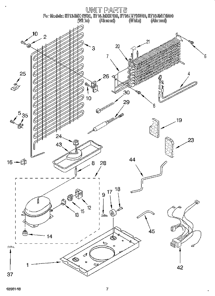 UNIT Diagram and Parts List for ET16JMXHW00  Whirlpool Refrigerator