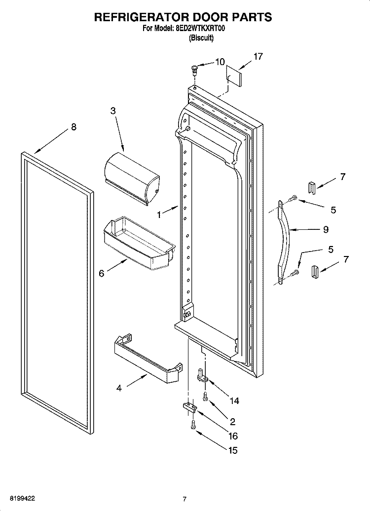 REFRIGERATOR DOOR PARTS Diagram and Parts List for 8ED2WTKXRT00  Whirlpool Refrigerator