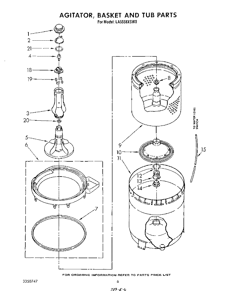 AGITATOR, BASKET AND TUB Diagram and Parts List for LA5558XSW0  Whirlpool Washer