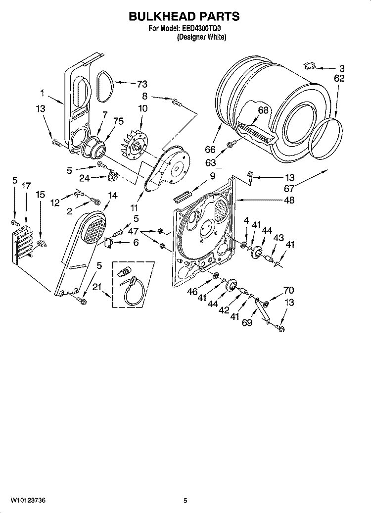 BULKHEAD PARTS, OPTIONAL PARTS (NOT INCLUDED) Diagram and Parts List for EED4300TQ0  Estate Dryer