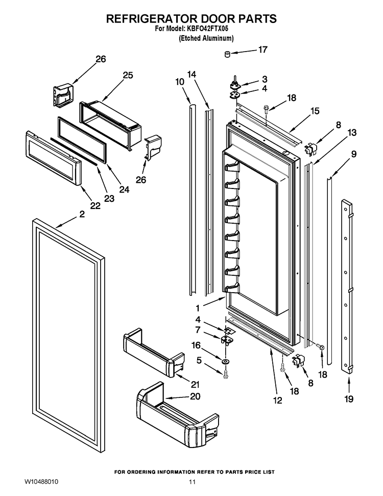 REFRIGERATOR DOOR PARTS Diagram and Parts List for KBFO42FTX05  KitchenAid Refrigerator
