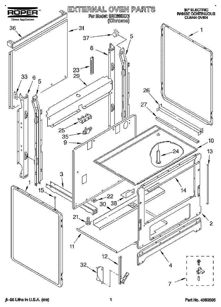 EXTERNAL OVEN, LITERATURE Diagram and Parts List for SEC350XX1  Roper Range
