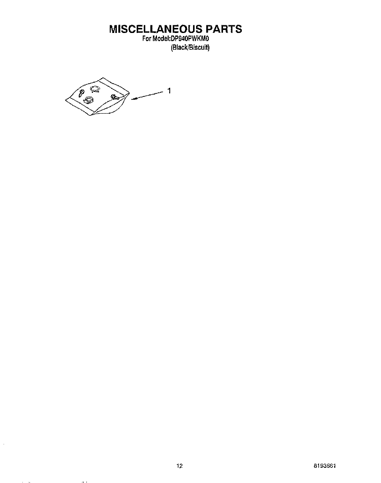 MISCELLANEOUS, OPTIONAL Diagram and Parts List for DP940PWKM0  Whirlpool Dishwasher