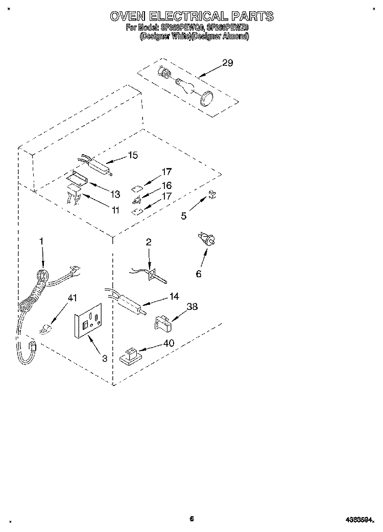 OVEN ELECTRICAL, LITERATURE Diagram and Parts List for SF388PEWZ0  Whirlpool Range