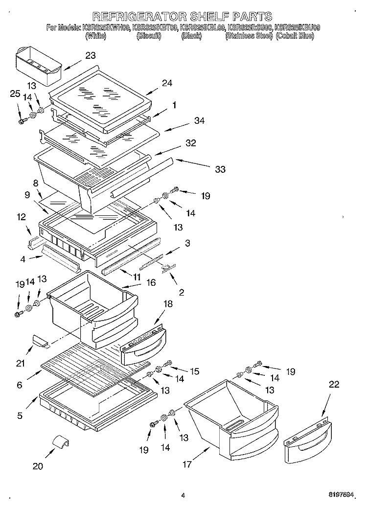 REFRIGERATOR SHELF Diagram and Parts List for KSRS25IKBL00  KitchenAid Refrigerator