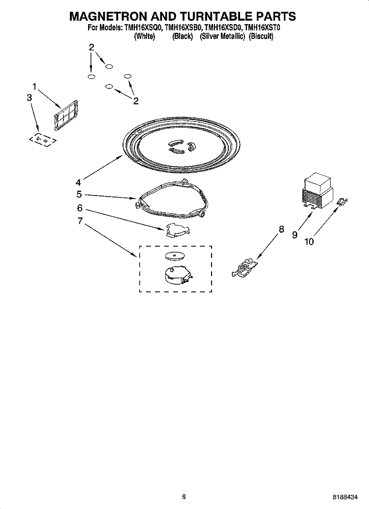 MAGNETRON AND TURNTABLE PARTS Diagram and Parts List for TMH16XSQ0  Estate Microwave