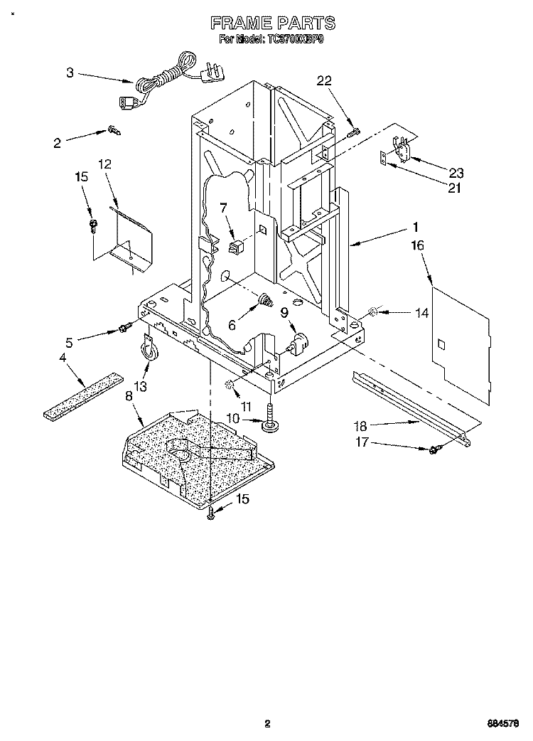 FRAME Diagram and Parts List for TC8700XBP0  Whirlpool Trash Compactor