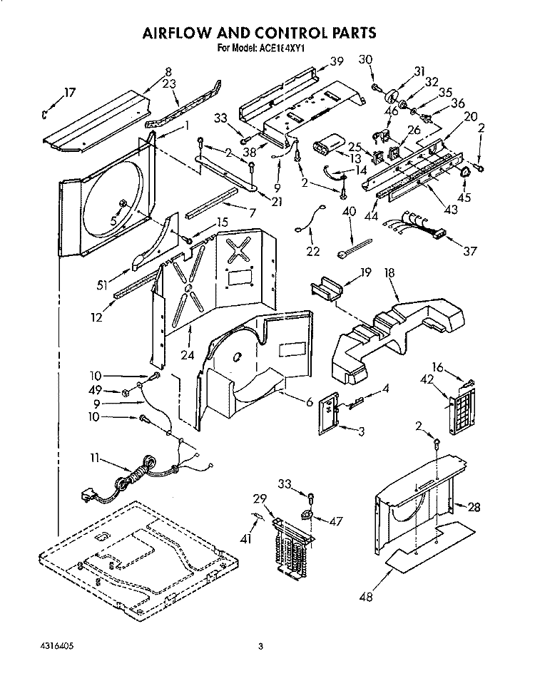 AIRFLOW AND CONTROL Diagram and Parts List for ACE184XY1  Whirlpool Air Conditioner