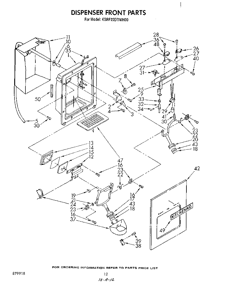 DISPENSER FRONT Diagram and Parts List for KSRF22DTWH00  KitchenAid Refrigerator