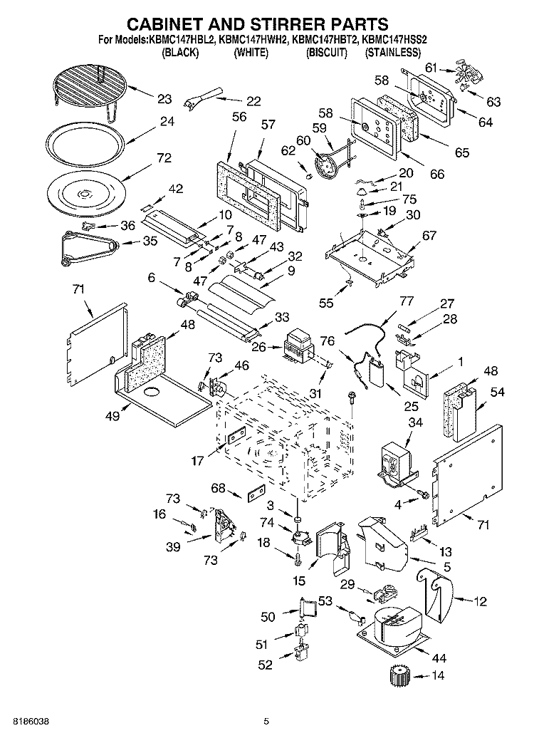 CABINET AND STIRRER PARTS Diagram and Parts List for KBMC147HSS2  KitchenAid Microwave Oven Combo