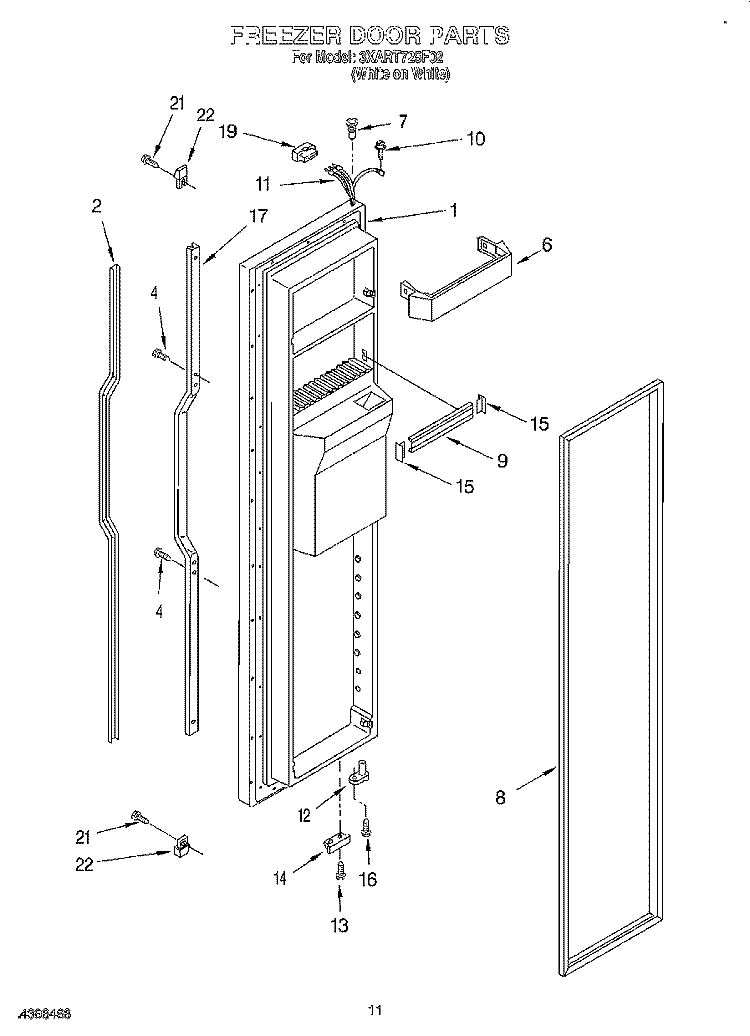 FREEZER DOOR Diagram and Parts List for 3XART725F02  Whirlpool Refrigerator
