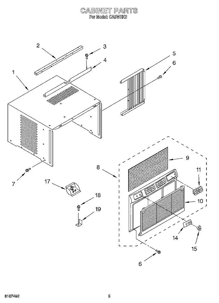 CABINET Diagram and Parts List for CA8WRK0  Crosley Air Conditioner