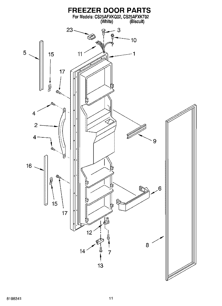 FREEZER DOOR PARTS Diagram and Parts List for CS25AFXKQ02  Crosley Refrigerator