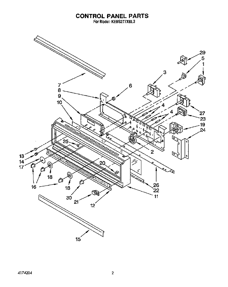 CONTROL PANEL, LIT/OPTIONAL Diagram and Parts List for KEBS277XWH3  KitchenAid Wall Oven