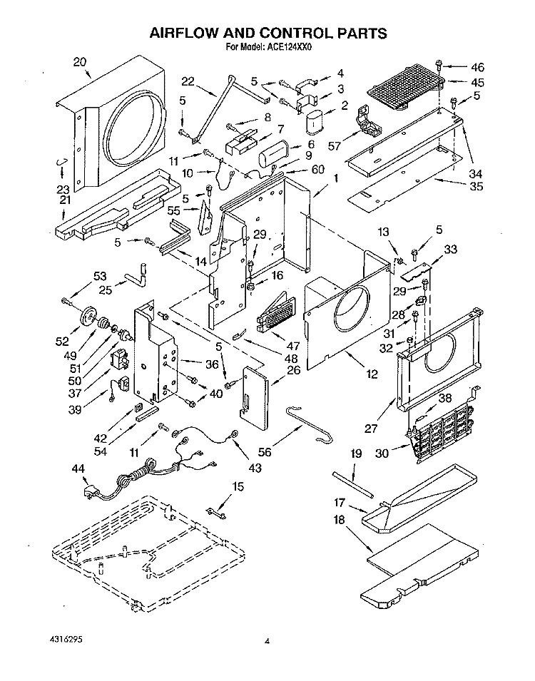 AIR FLOW AND CONTROL Diagram and Parts List for ACE124XX0  Whirlpool Air Conditioner