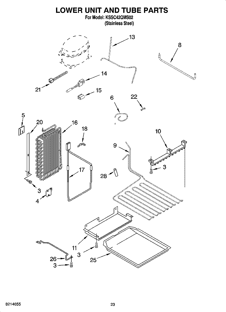 LOWER UNIT AND TUBE PARTS Diagram and Parts List for KSSC42QMS02  KitchenAid Refrigerator