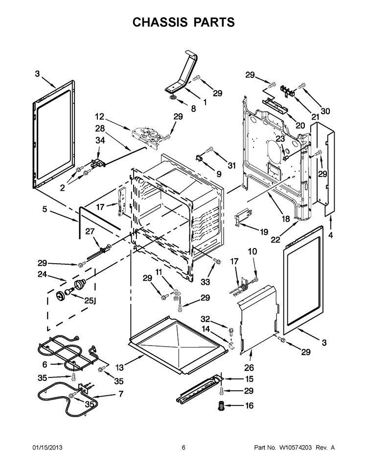 CHASSIS PARTS Diagram and Parts List for IES426AS0  Inglis Range