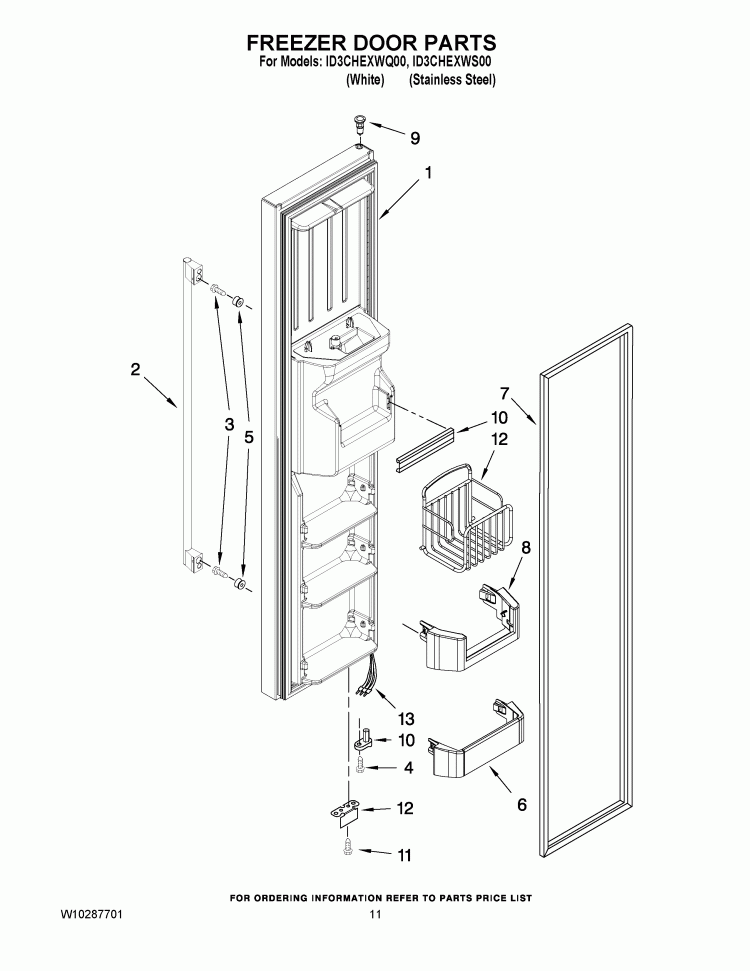 FREEZER DOOR PARTS Diagram and Parts List for ID3CHEXWS00  Whirlpool Refrigerator
