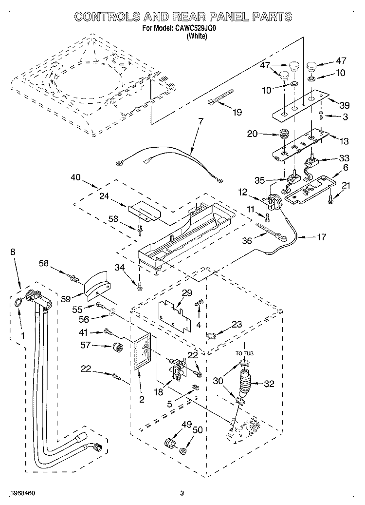 CONTROLS AND REAR PANEL Diagram and Parts List for CAWC529JQ0  Crosley Washer