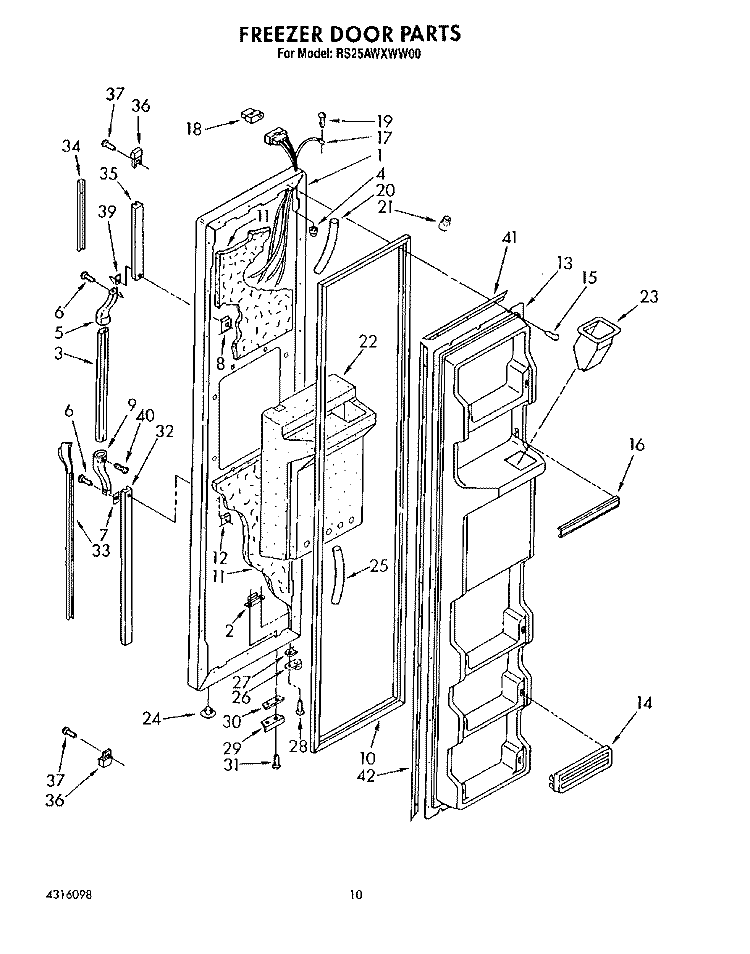 FREEZER DOOR Diagram and Parts List for RS25AWXWL00  Roper Refrigerator