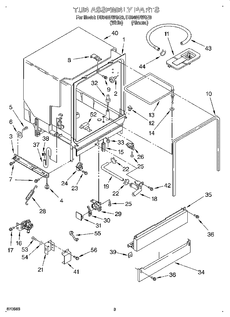 TUB ASSEMBLY Diagram and Parts List for DU840DWGZ0  Whirlpool Dishwasher