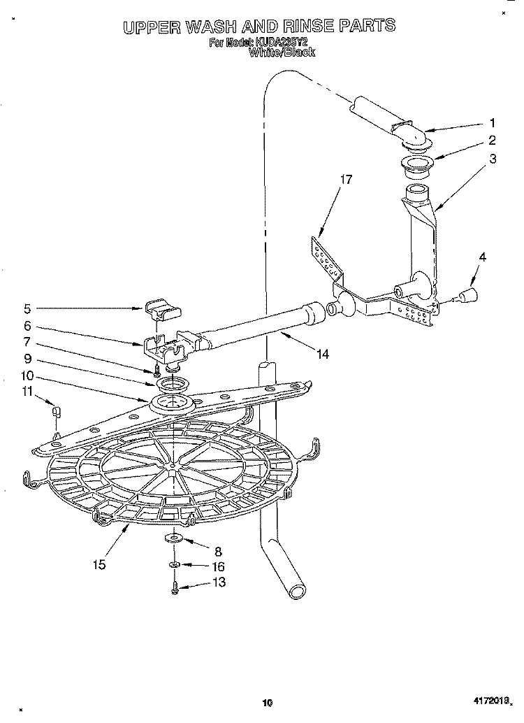 UPPER WASH AND RINSE Diagram and Parts List for KUDA23SY2  KitchenAid Dishwasher