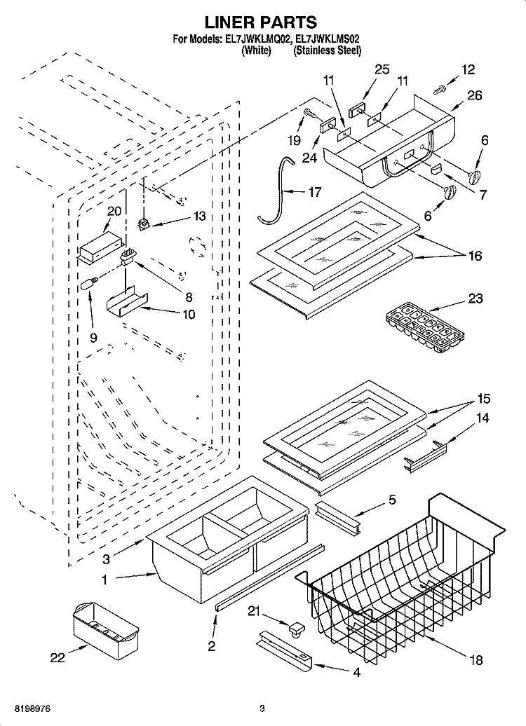 LINER PARTS Diagram and Parts List for EL7JWKLMQ02  Whirlpool Refrigerator