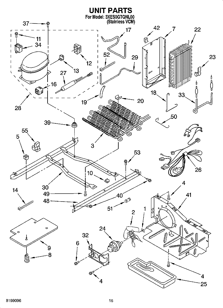 UNIT PARTS Diagram and Parts List for 3XES0GTQNL00  Whirlpool Refrigerator