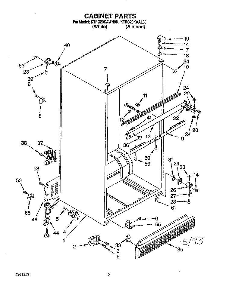 CABINET Diagram and Parts List for KTRC20KAAL00  Whirlpool Refrigerator