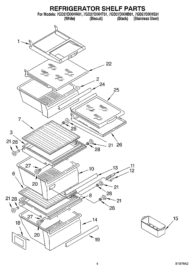 REFRIGERATOR SHELF Diagram and Parts List for 7GD27DIXHS01  Whirlpool Refrigerator