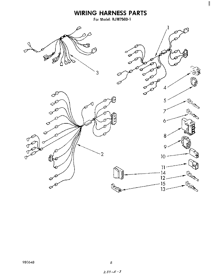 WIRING HARNESS Diagram and Parts List for RJM75001  Whirlpool Microwave