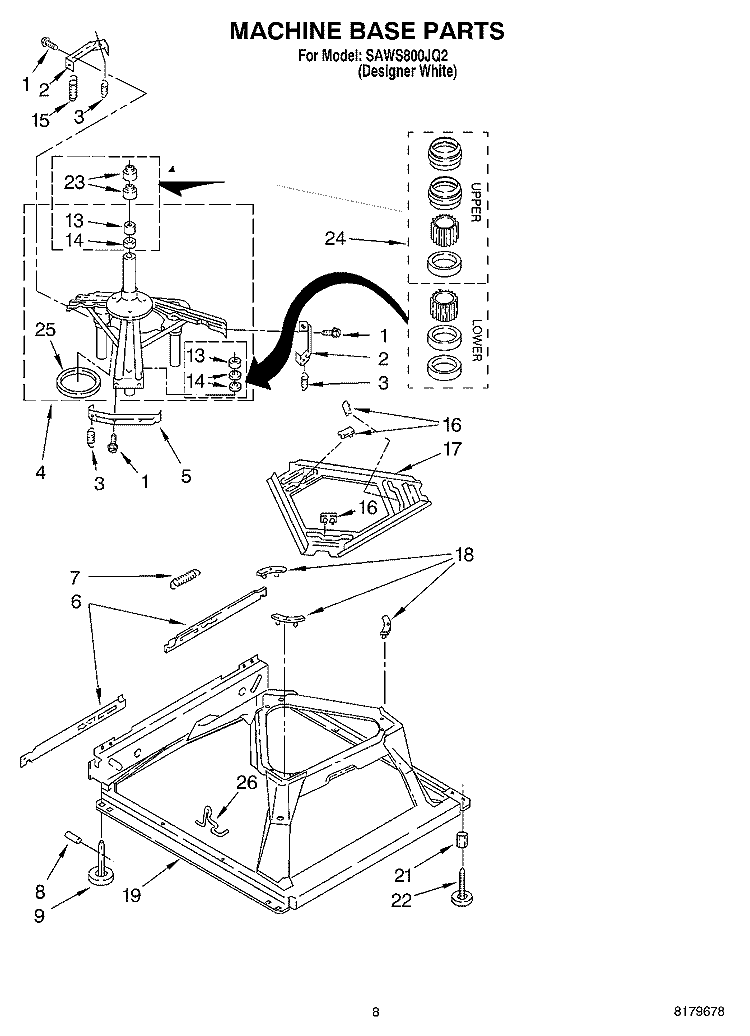 MACHINE BASE Diagram and Parts List for SAWS800JQ2  Whirlpool Washer