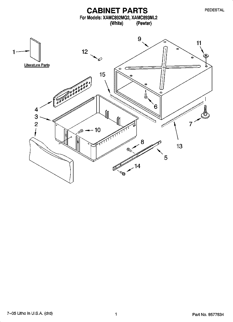 CABINET PARTS Diagram and Parts List for XAMC892MQ2  Whirlpool Laundry Accessories