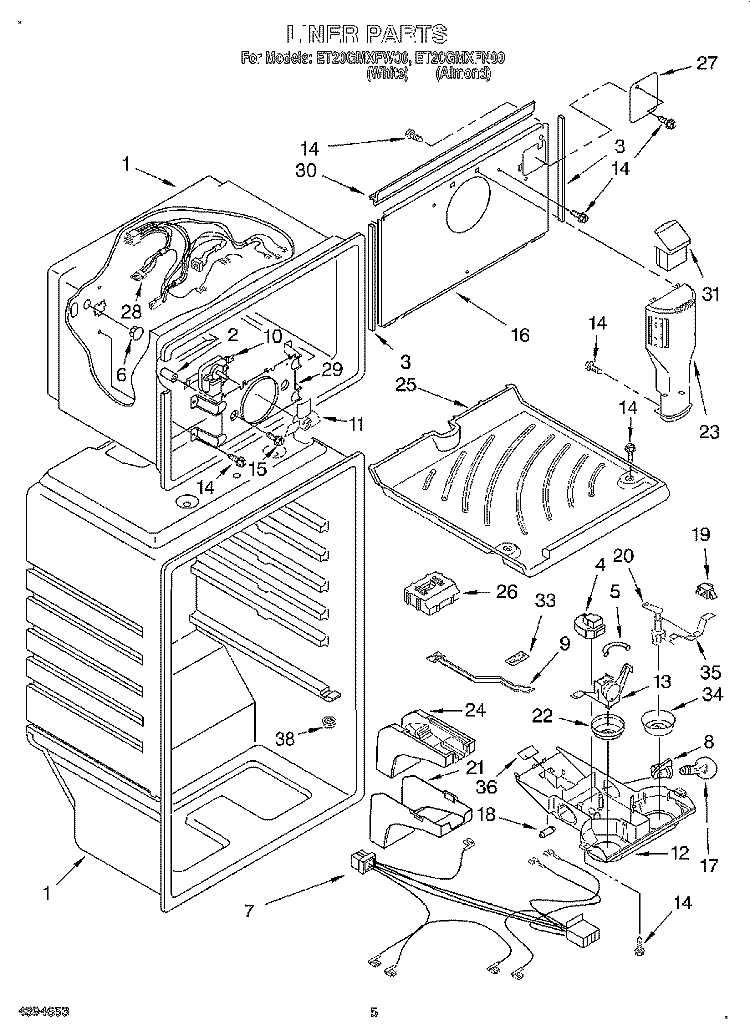LINER Diagram and Parts List for ET20GMXFN00  Whirlpool Refrigerator