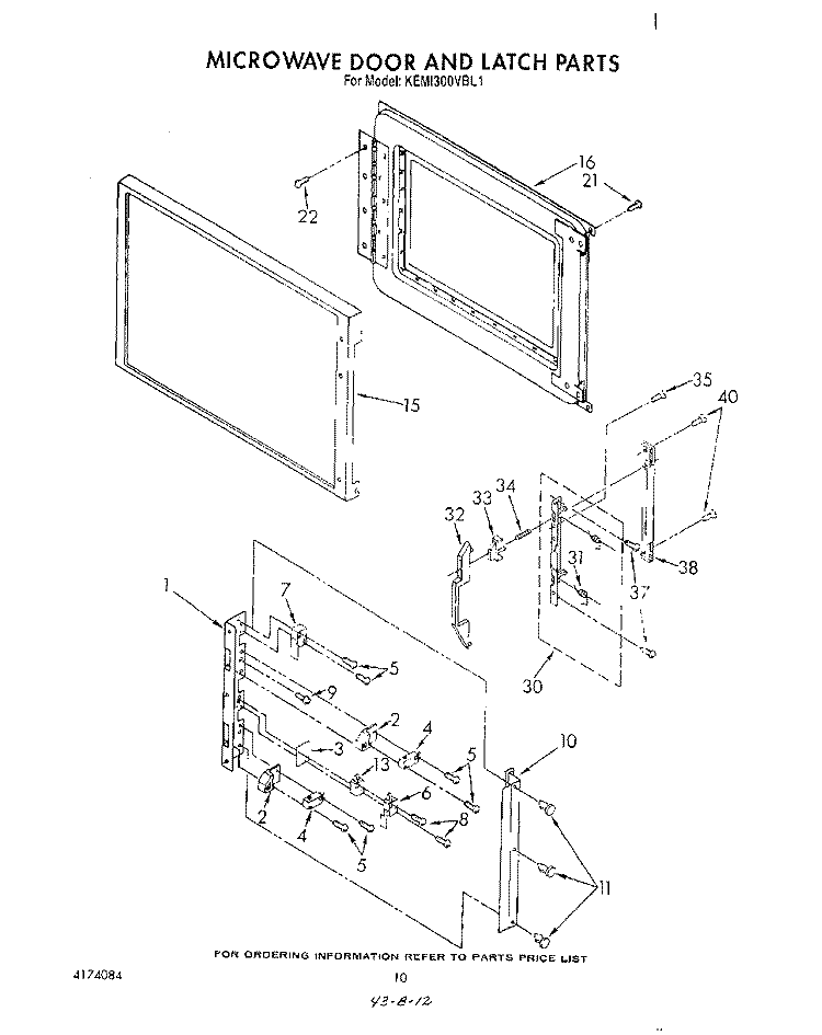 MICROWAVE DOOR AND LATCH Diagram and Parts List for KEMI300VBL1  KitchenAid Microwave Oven Combo