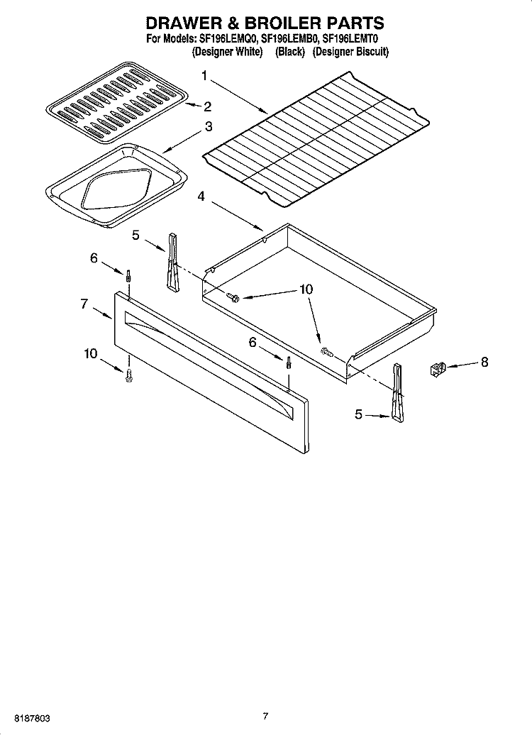 DRAWER & BROILER PARTS Diagram and Parts List for SF196LEMB0  Whirlpool Range