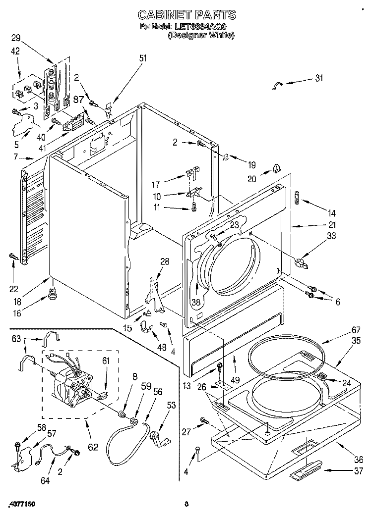 SECTION Diagram and Parts List for LET6634AQ0  Whirlpool Dryer
