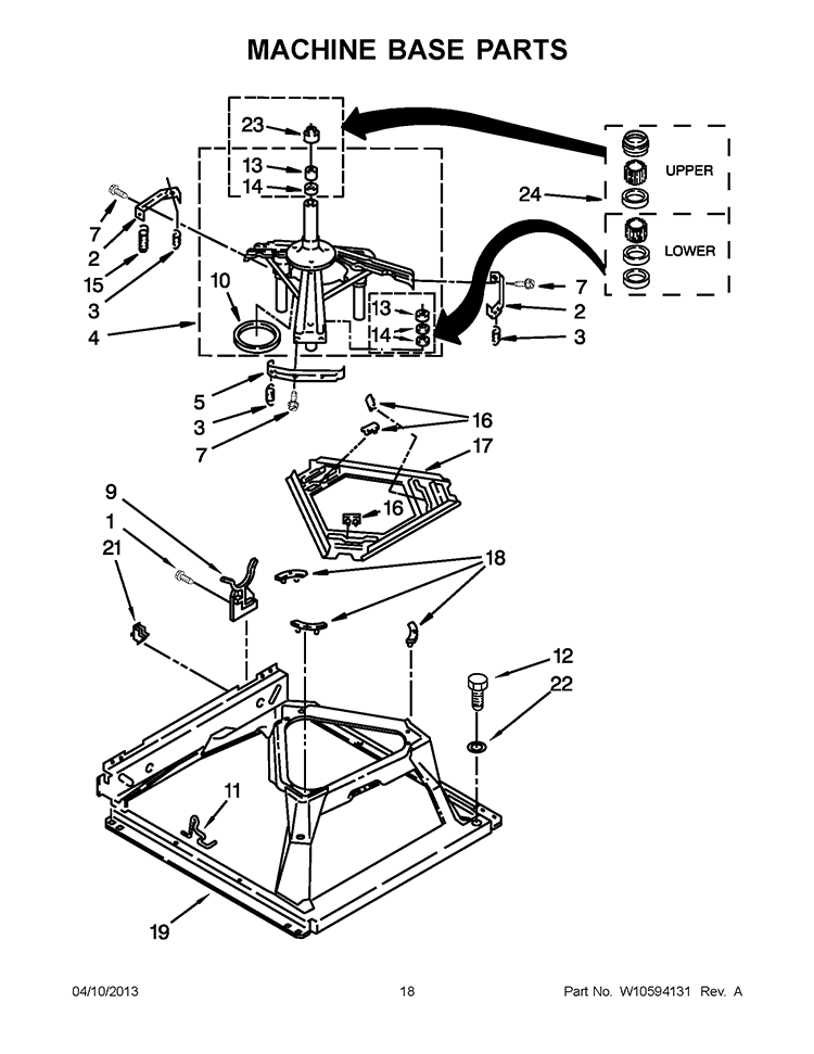MACHINE BASE PARTS Diagram and Parts List for WET3300XQ0  Whirlpool Washer Dryer Combo