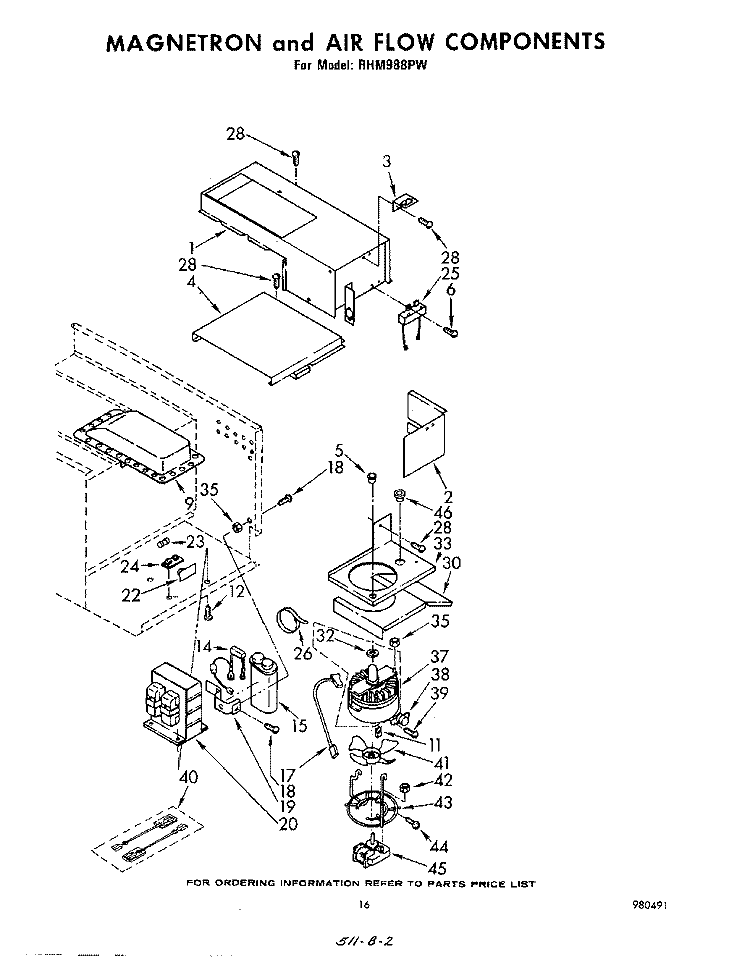MAGNETRON AND AIR FLOW Diagram and Parts List for RHM988PW  Whirlpool Range