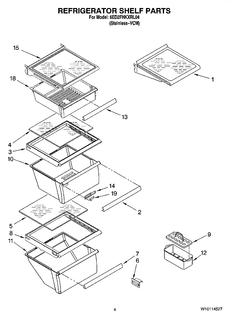 REFRIGERATOR SHELF PARTS Diagram and Parts List for 6ED2FHKXRL04  Whirlpool Refrigerator