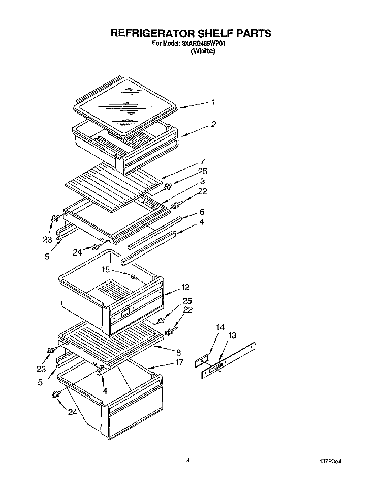 REFRIGERATOR SHELF Diagram and Parts List for 3XARG485WP01  Whirlpool Refrigerator