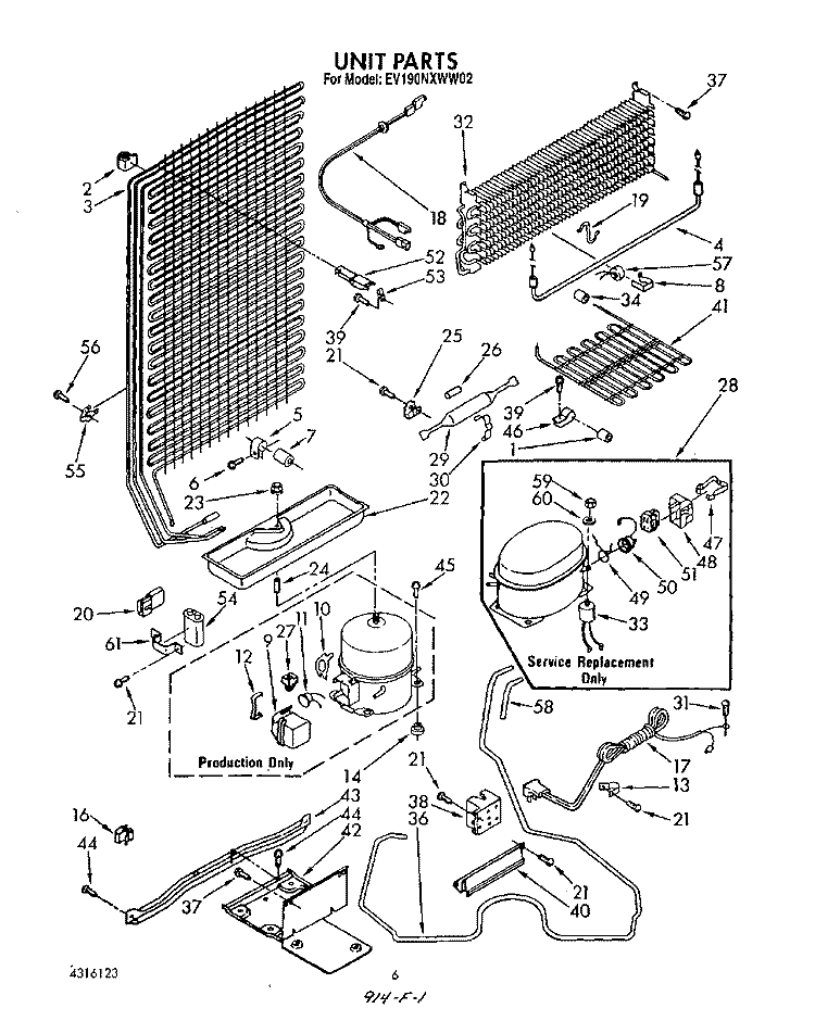 UNIT Diagram and Parts List for EV190NXWW02  Whirlpool Freezer