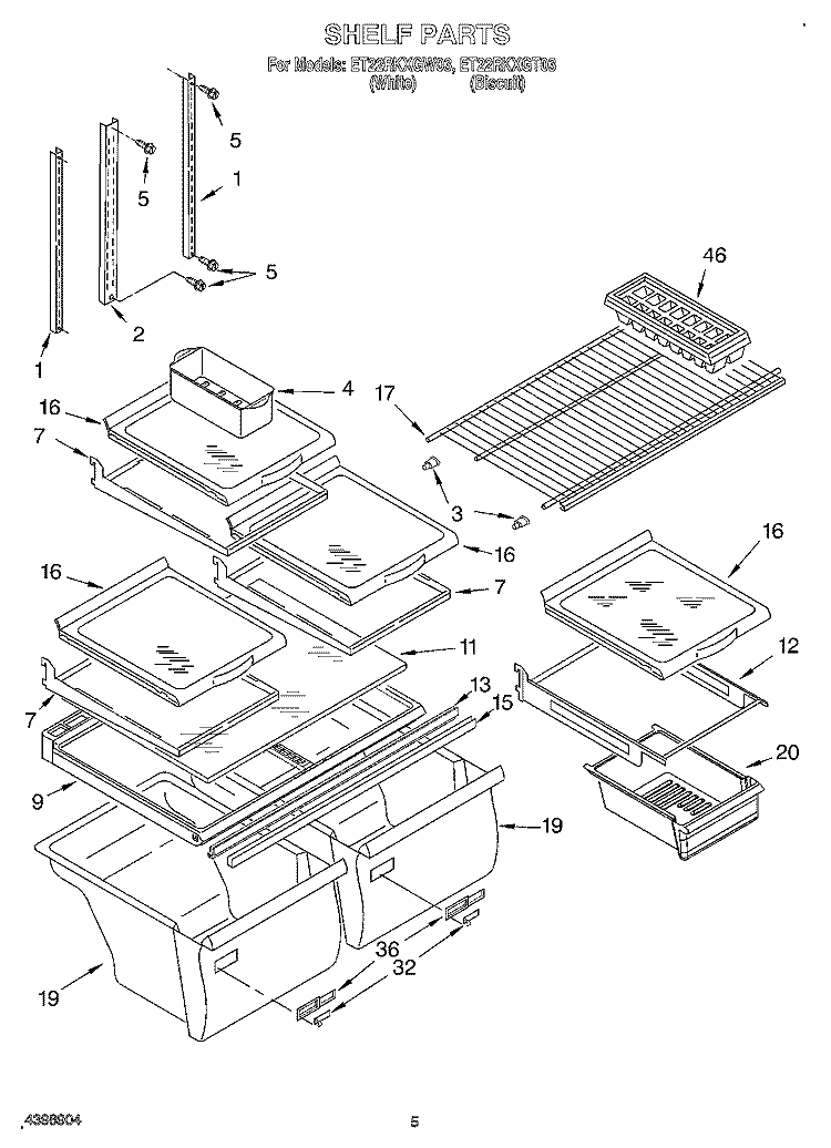 SHELF Diagram and Parts List for ET22RKXGT03  Whirlpool Refrigerator