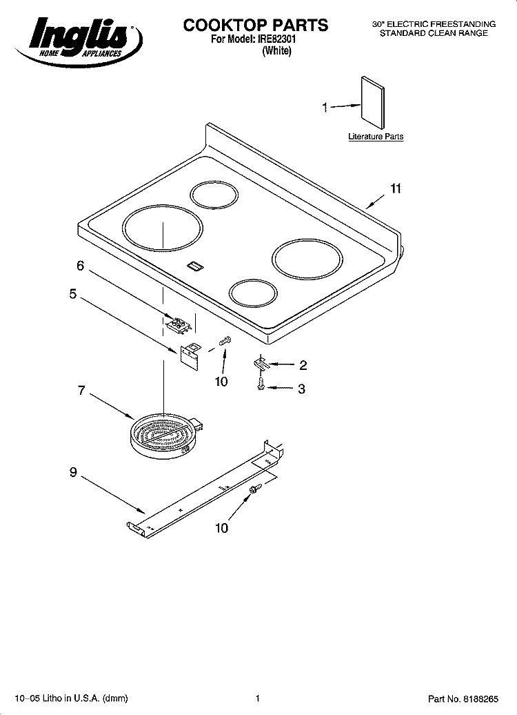 COOKTOP PARTS Diagram and Parts List for IRE82301  Inglis Range