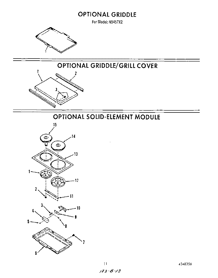 GRIDDLE , GRIDDLE/GRILL COVER Diagram and Parts List for N9457X2  Roper Range