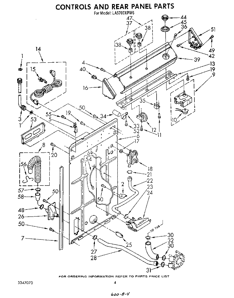 CONTROLS AND REAR PANEL Diagram and Parts List for LA5700XPW6  Whirlpool Washer