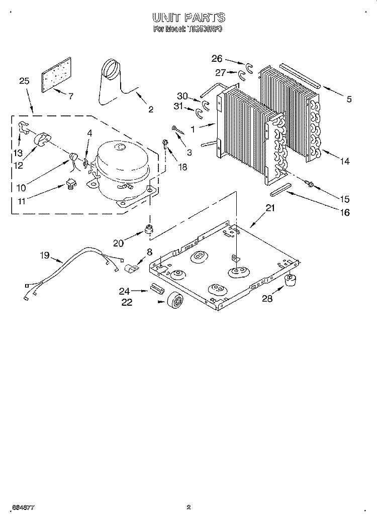 SECTION Diagram and Parts List for TD2500XF0  Whirlpool Dehumidifier